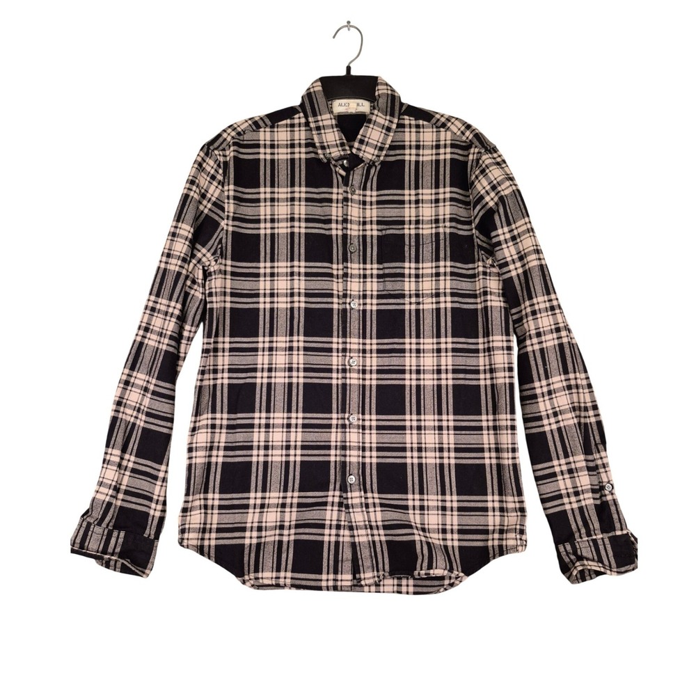 Alex Mill Mens Wash & Go Plaid Flannel Button Down Shirt Black Cream XS